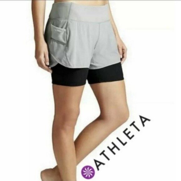 EUC Athleta 2 in 1 Ready Set Go Shorts Grey Black - Picture 1 of 7